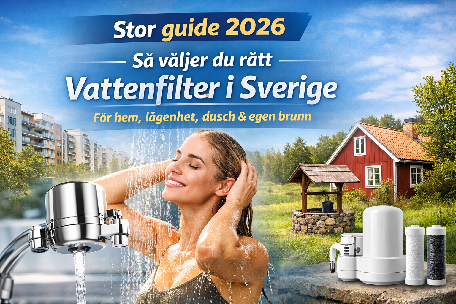 Stor guide 2026 om vattenfilter i Sverige för hem, lägenhet, dusch och vatten från egen brunn